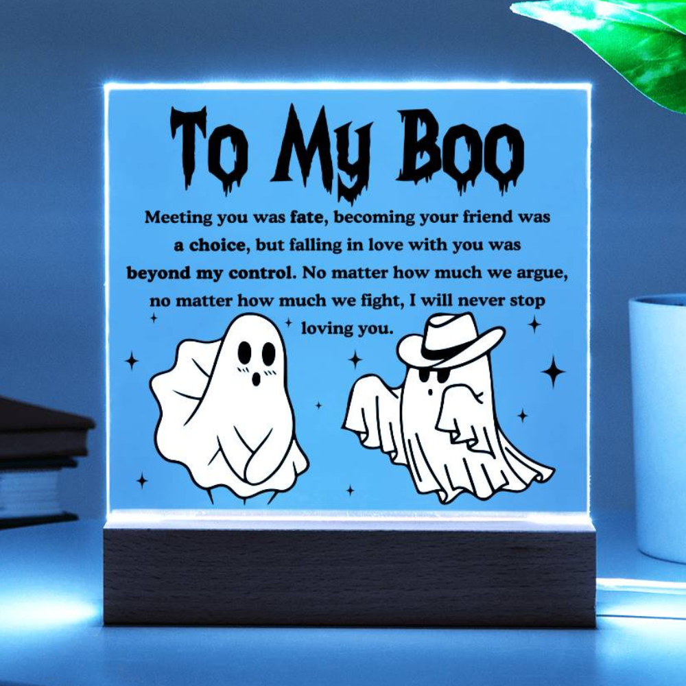 Soulmate Halloween Gift - My Boo - Acrylic Square Plaque with Available Night Light