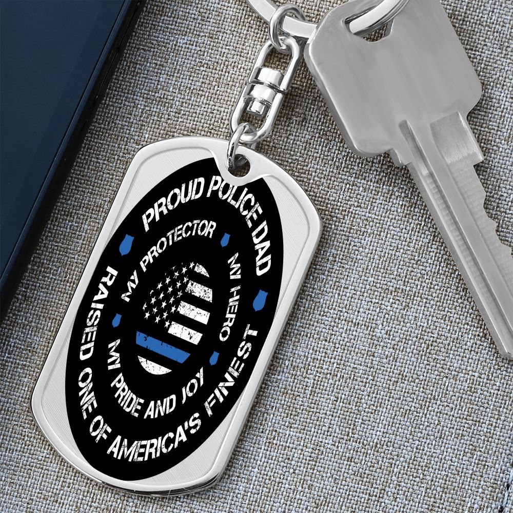 Police Dad Gift - Dog Tag Swivel Keychain - Proud Police Dad