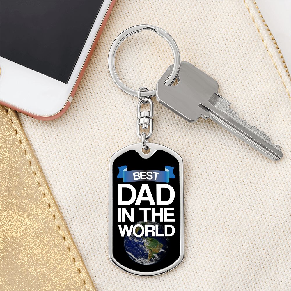 Dad Gift - Dog Tag Swivel Keychain - Best Dad in the World