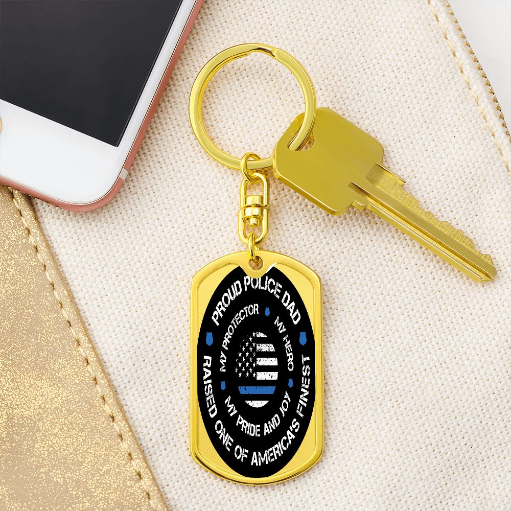 Police Dad Gift - Dog Tag Swivel Keychain - Proud Police Dad