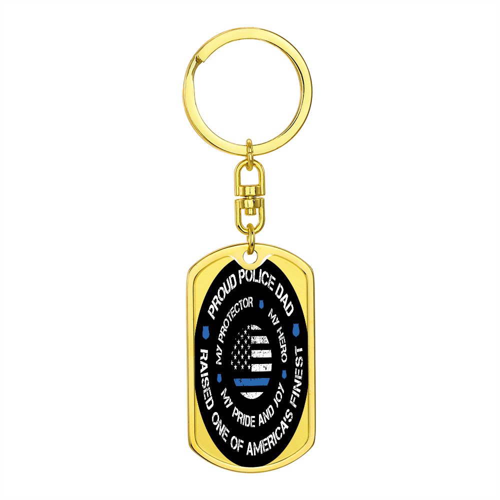 Police Dad Gift - Dog Tag Swivel Keychain - Proud Police Dad