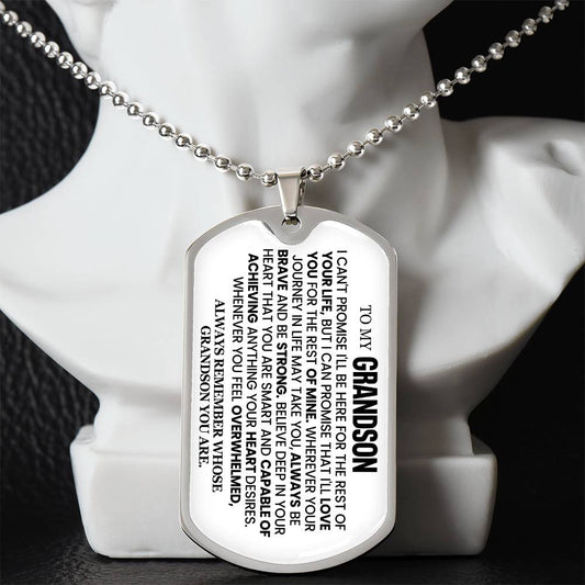 Grandson Gift - Always Be Brave and Strong - Dog Tag Necklace