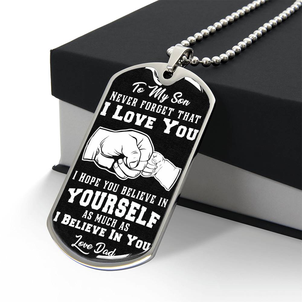 To My Son  Luxury Military Dog Tag - Never Forget That I Love You