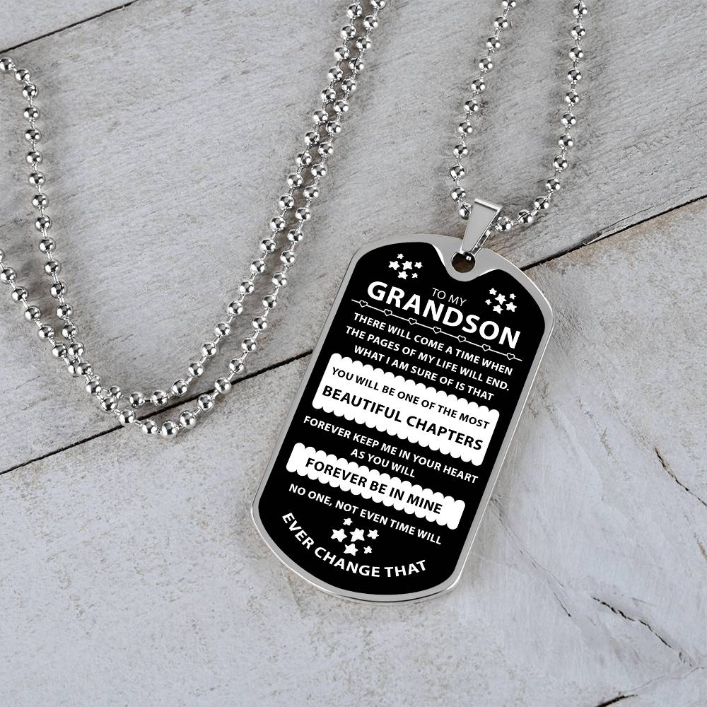 Grandson Gift - Keep Me In Your Heart Forever - Dog Tag Necklace