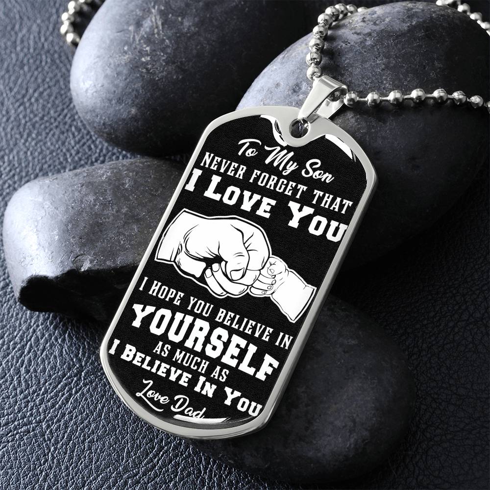 To My Son  Luxury Military Dog Tag - Never Forget That I Love You