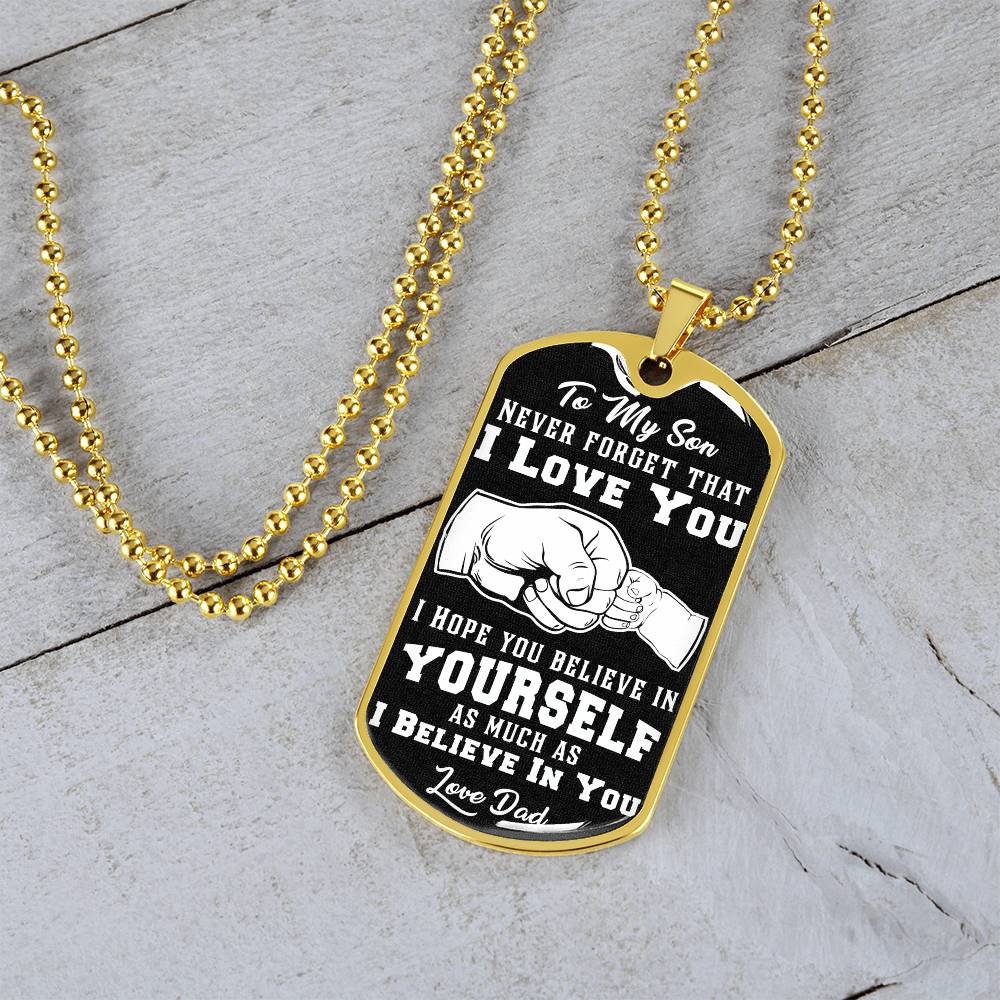 To My Son  Luxury Military Dog Tag - Never Forget That I Love You