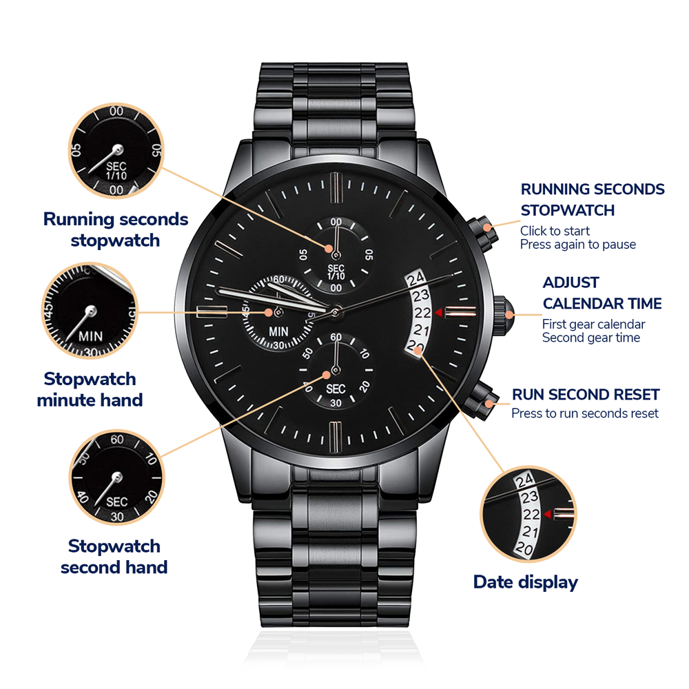 Son Gift From Mom -Believe In Yourself -  Engraved Chronograph Watch - Shipping Included