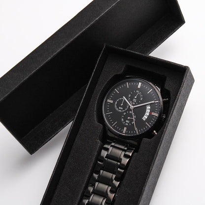 To My Grandson Personalized Black Chronograph Watch – Engraved Gift from Grandpa to Grandson-Graduation, Birthday, Christmas
