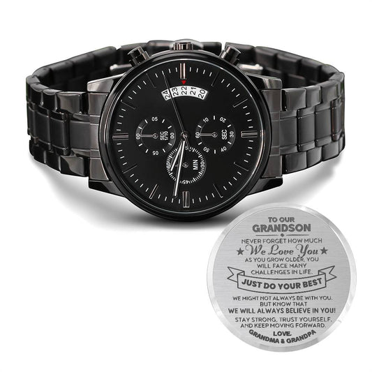 Grandson Gift From Grandma and Grandpa - We Will Always Believe In You - Engraved Chronograph Watch- Shipping Included