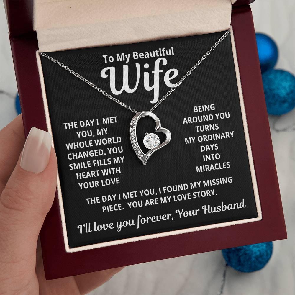 To My Beautiful Wife - You Are My Love Story - Eternal Love Heart Necklace - Price Includes Free Shipping