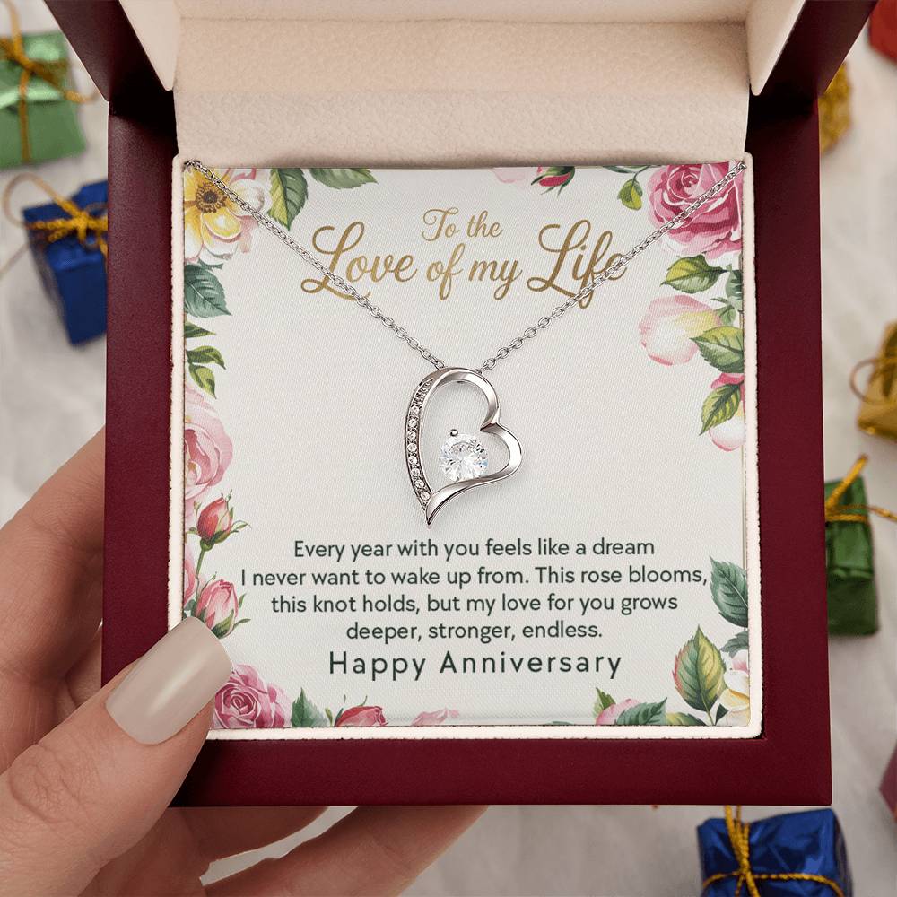 Wife Anniversary - Love Of My Life - Eternal Love Heart Necklace - Price Includes Free Shipping