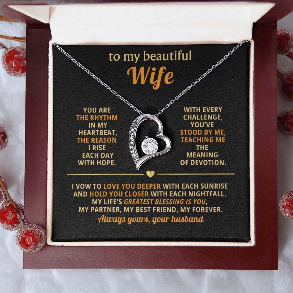 To My Beautiful Wife - My Partner My Best Friend My Forever - Eternal Love Heart Necklace - Price Includes Free Shipping