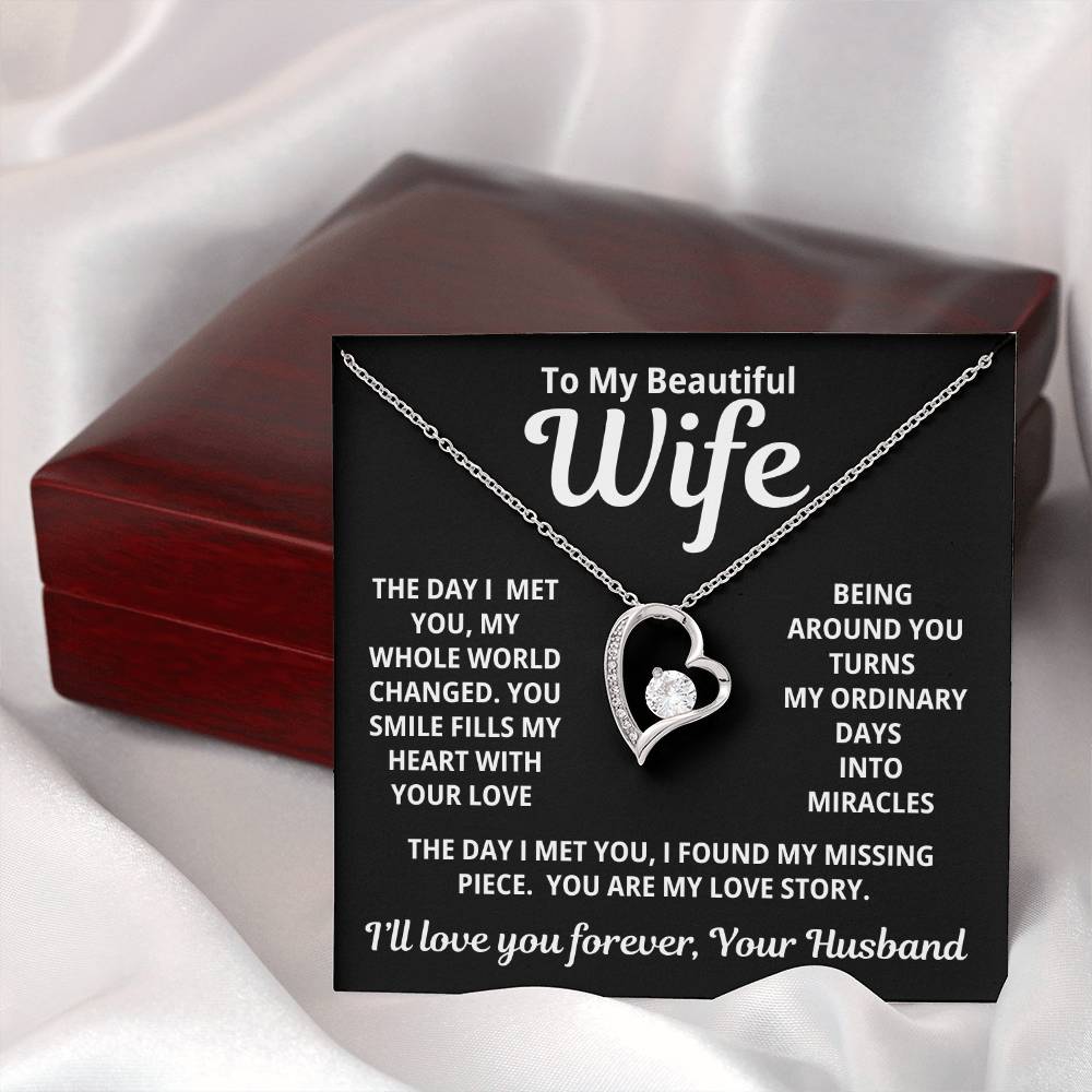 To My Beautiful Wife - You Are My Love Story - Eternal Love Heart Necklace - Price Includes Free Shipping