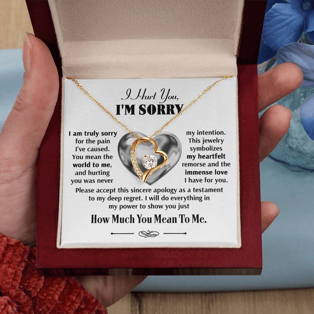 I'm Sorry Apology Jewelry Gift - How Much You Mean To Me - Eternal Love Heart Necklace in a Lighted Luxury Gift Box - Price Includes Free Shipping