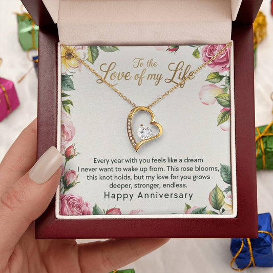 Wife Anniversary - Love Of My Life - Eternal Love Heart Necklace - Price Includes Free Shipping