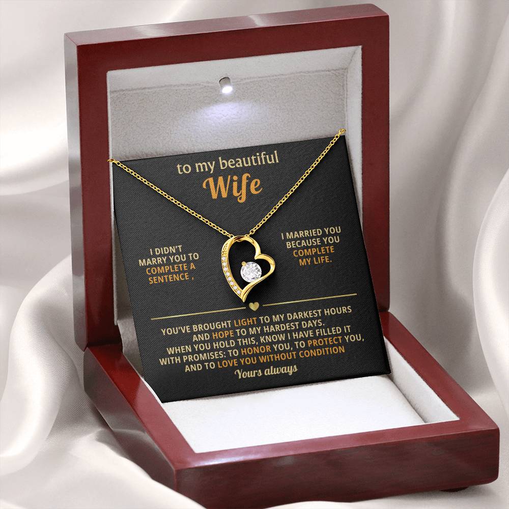 To My Beautiful Wife - You Complete My Life - Eternal Love Heart Necklace - Price Includes Free Shipping