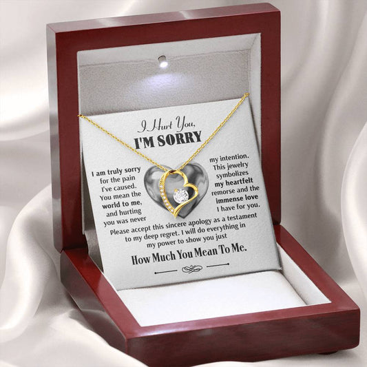 I'm Sorry Apology Jewelry Gift - How Much You Mean To Me - Eternal Love Heart Necklace in a Lighted Luxury Gift Box - Price Includes Free Shipping