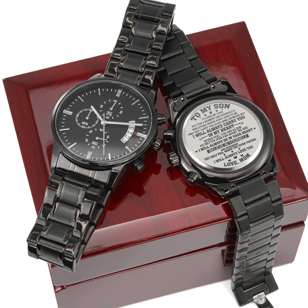 Son Gift From Mom - I Will Always Carry You In My Heart - Believe In Yourself - Engraved Chronograph Watch