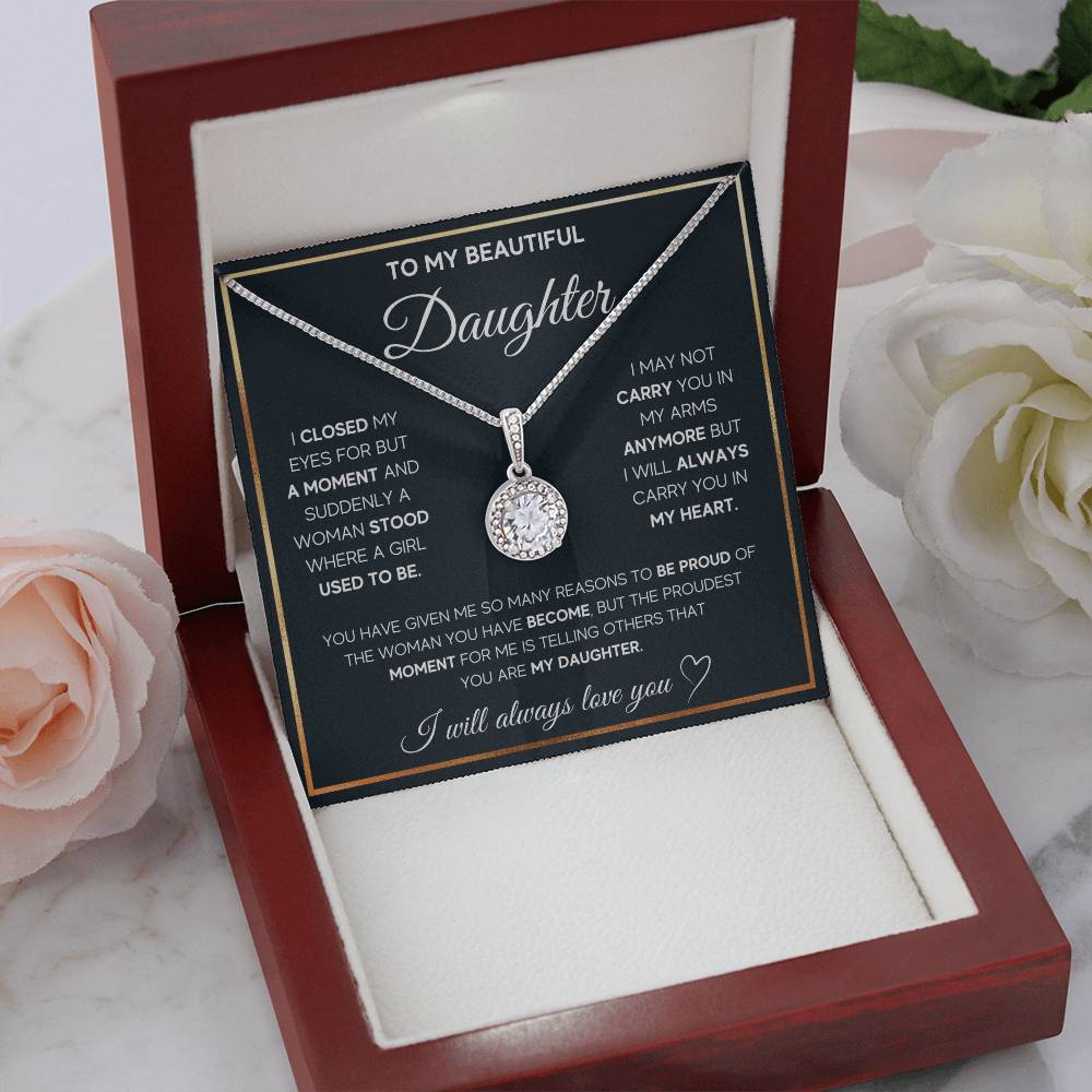 To My Beautiful Daughter - I Will Always Carry You In My Heart - Radiant Hope Sparkling Necklace Presented in a Lighted  Luxury Gift Box - Free Shipping Included