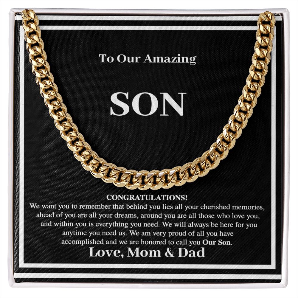 Son Gift From Mom and Dad - Cuban Chain Link Necklace - Congratulations