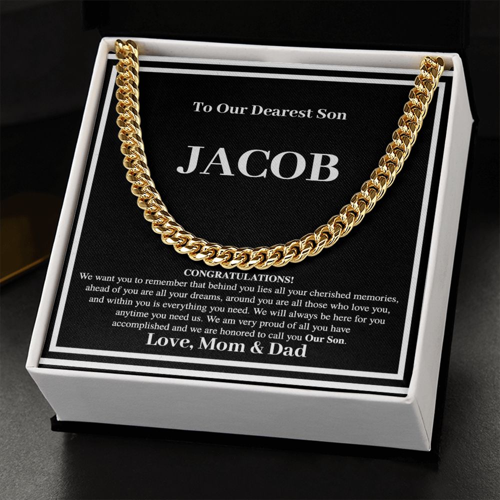 Son Gift From Mom and Dad - Personalized Cuban Chain Link Necklace - Congratulations