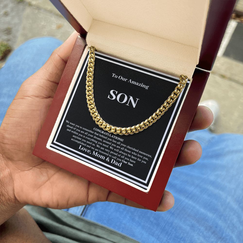 Son Gift From Mom and Dad - Cuban Chain Link Necklace - Congratulations