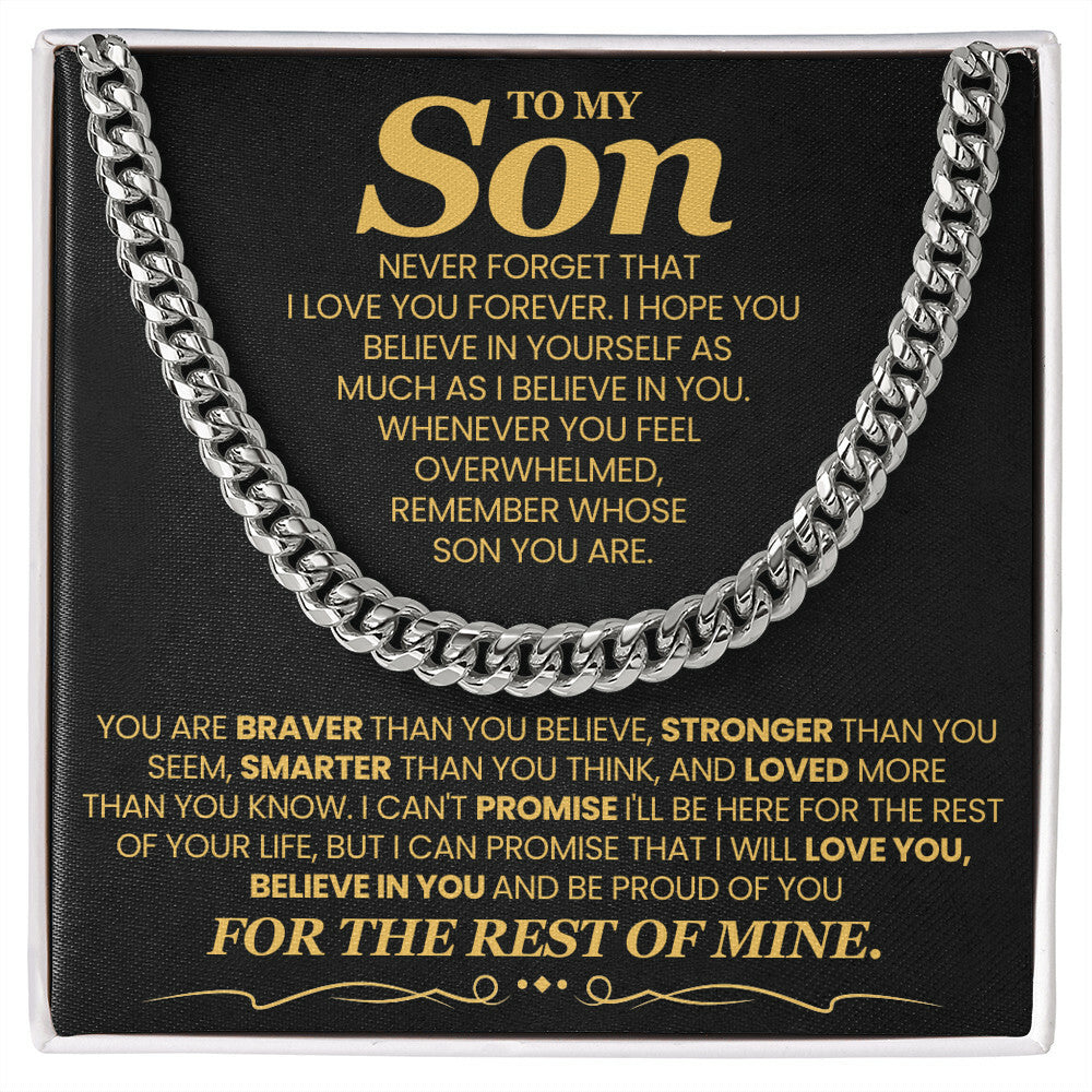 Gift For My Son - You Are Braver, Stronger and Smarter - Cuban Chain Link Necklace