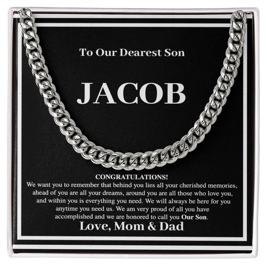 Son Gift From Mom and Dad - Personalized Cuban Chain Link Necklace - Congratulations