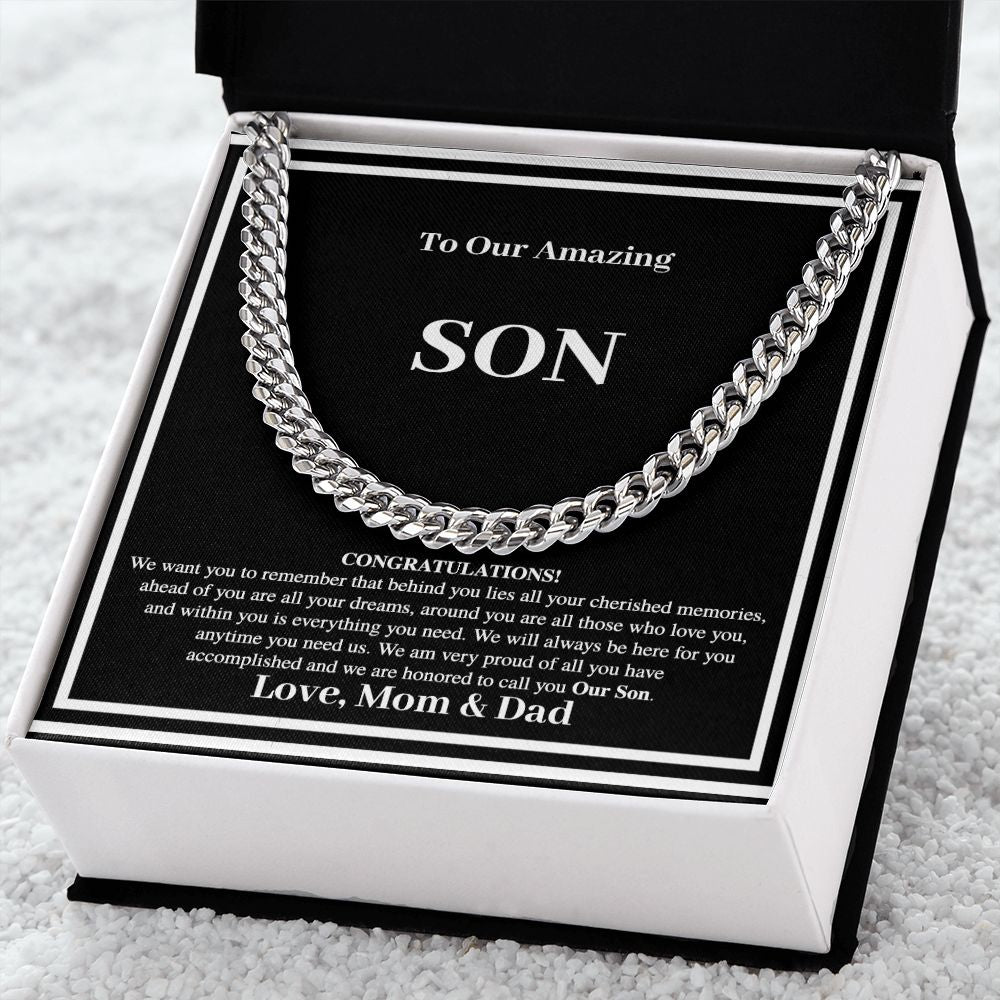 Son Gift From Mom and Dad - Cuban Chain Link Necklace - Congratulations