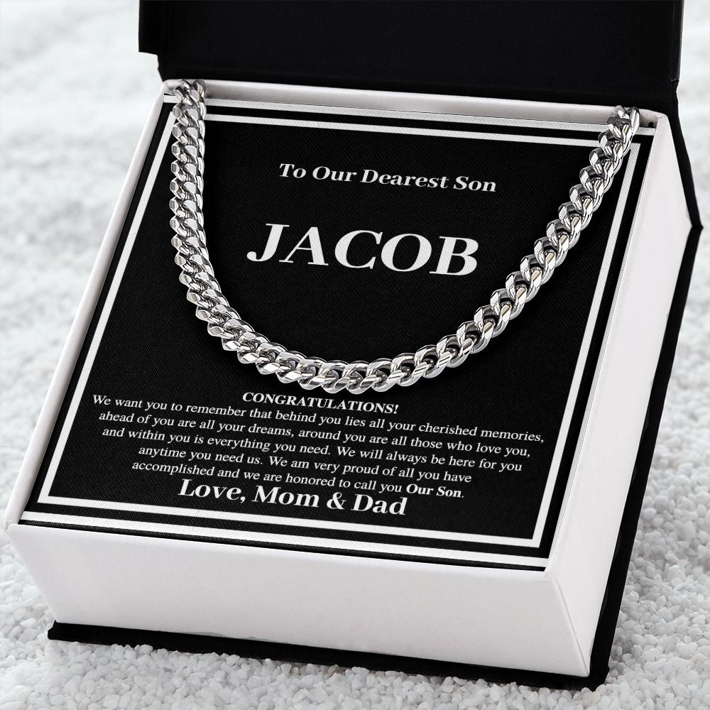 Son Gift From Mom and Dad - Personalized Cuban Chain Link Necklace - Congratulations