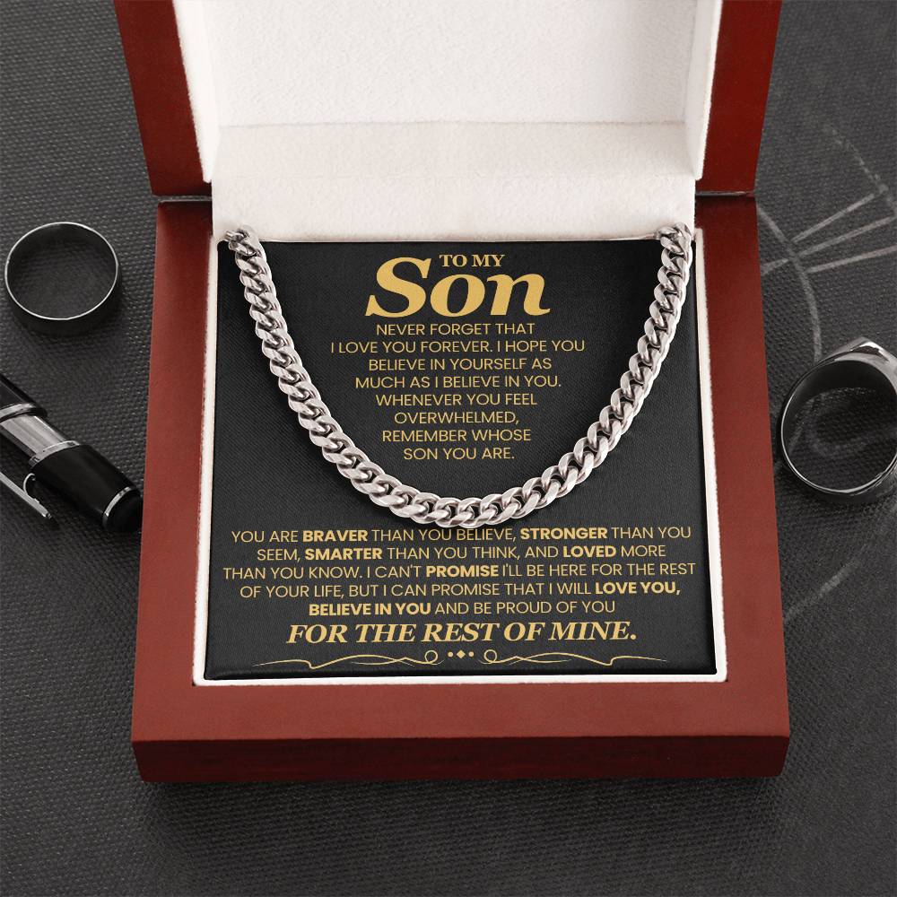 Gift For My Son - You Are Braver, Stronger and Smarter - Cuban Chain Link Necklace