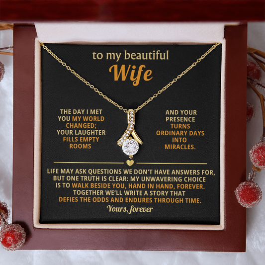 To My Beautiful Wife - Hand in Hand - Timeless Alluring Beauty Necklace in a Luxury Gift