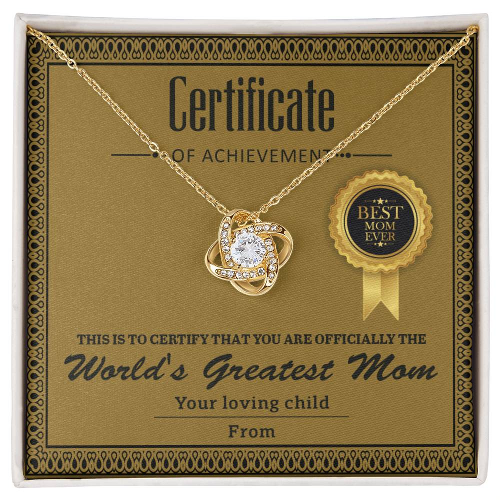 Gift For My Mom - Love Knot Necklace - Certificate of Achievement