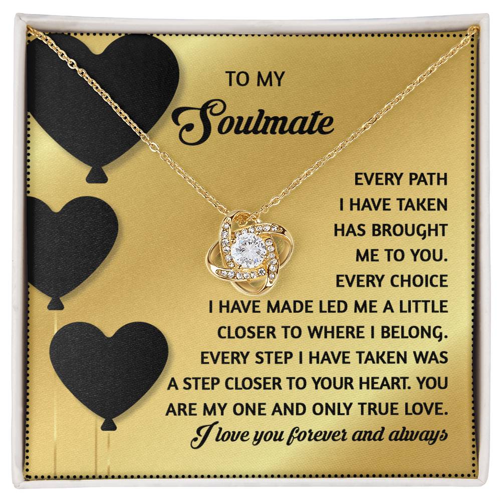 To My Soulmate Jewelry Gift - 14K Gold Love Knot Forever Necklace with Message Card - A Step Closer