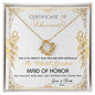 Maid of Honor Gift - Love Knot Necklace - Certificate of Achievement