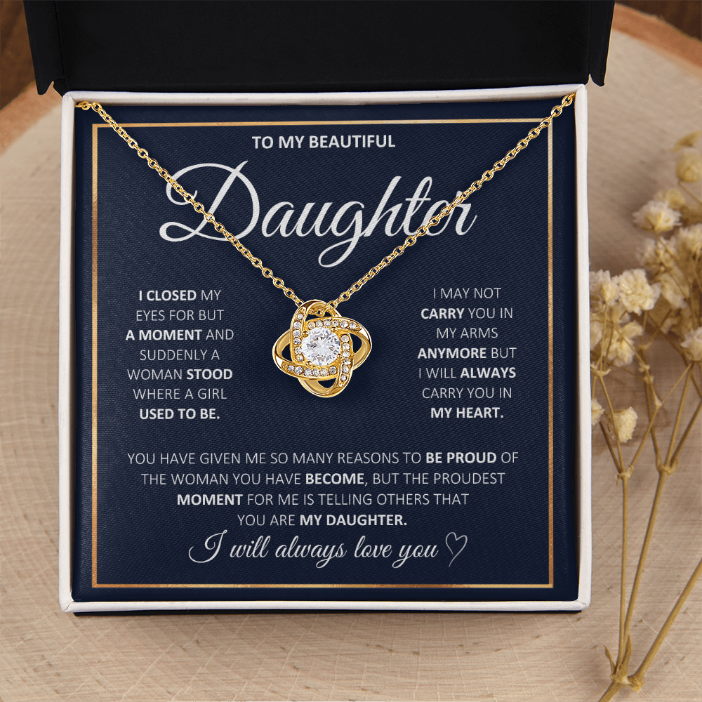 Graduation Gift for Daughter | Love Knot Necklace | “I Will Always Carry You In My Heart” | Meaningful Jewelry Gift