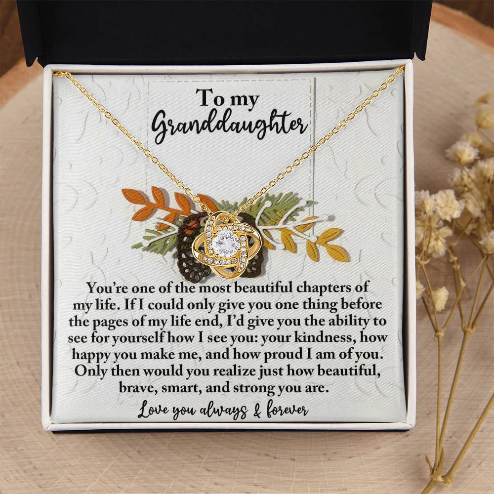 To My Granddaughter Jewelry Gift - Beautiful, Brave and Strong - Love Knot Necklace