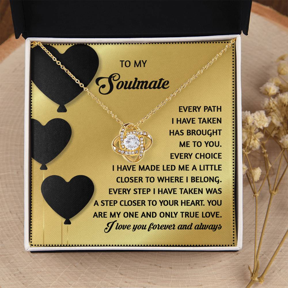 To My Soulmate Jewelry Gift - 14K Gold Love Knot Forever Necklace with Message Card - A Step Closer