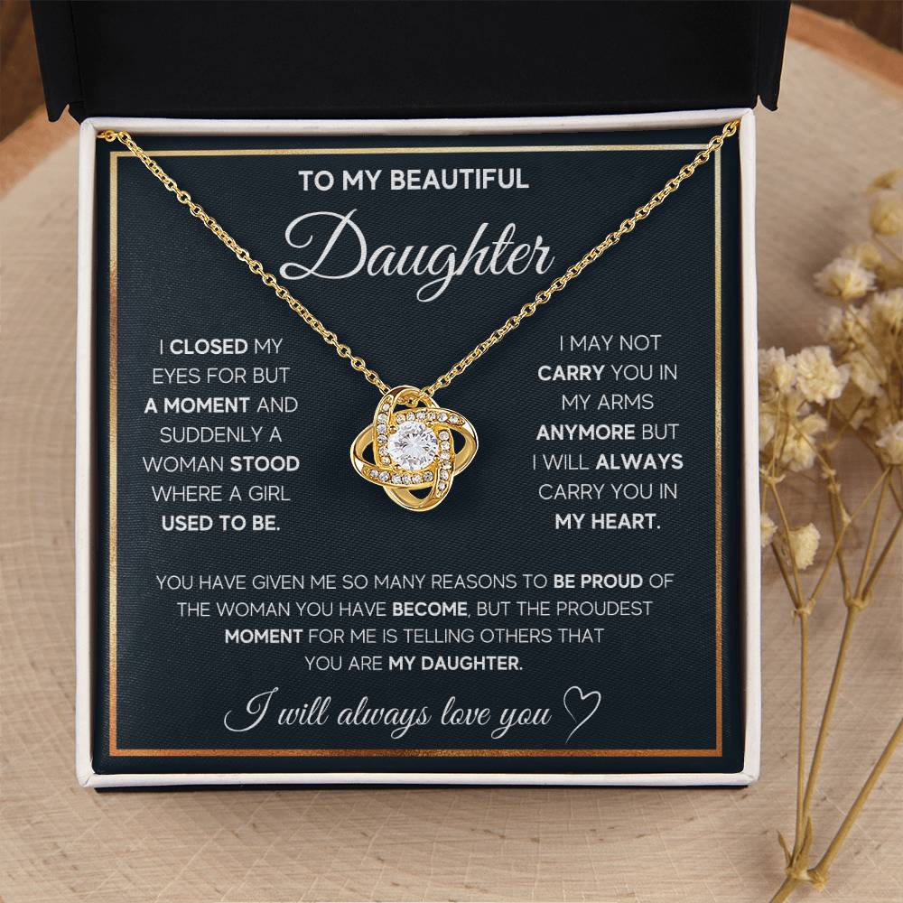 Daughter Jewelry Gift - Love Knot Necklace - Proud To Call You My Daughter