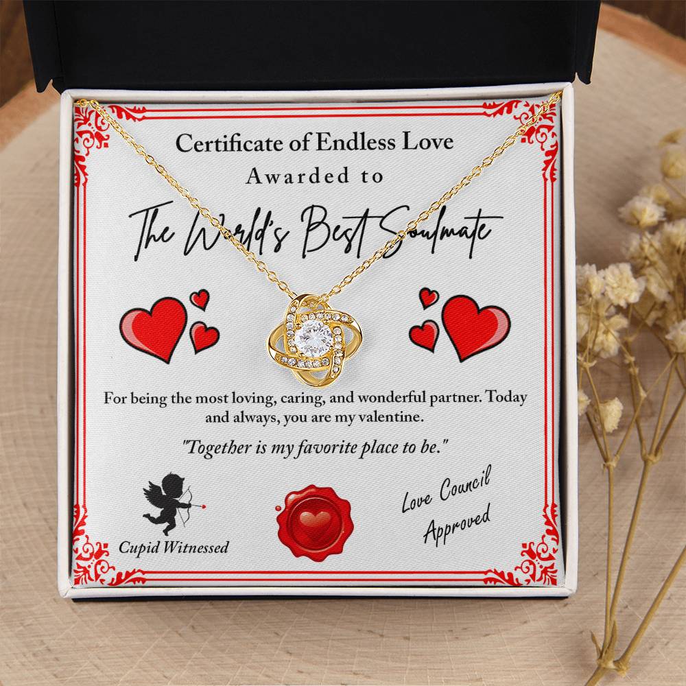 To My Soulmate Jewelry Gift - Love Knot Forever Necklace with Heartfelt Message Card From You - Cupid Witnessed