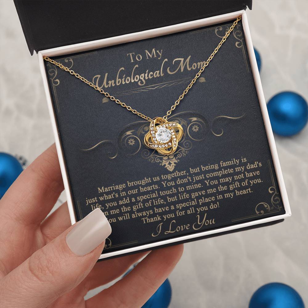 Unbiological Mom Gift - In Our Hearts - Love Knot  Necklace