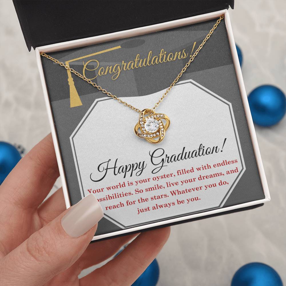 Her Graduation Gift - Your Oyster -  Love Knot  Necklace