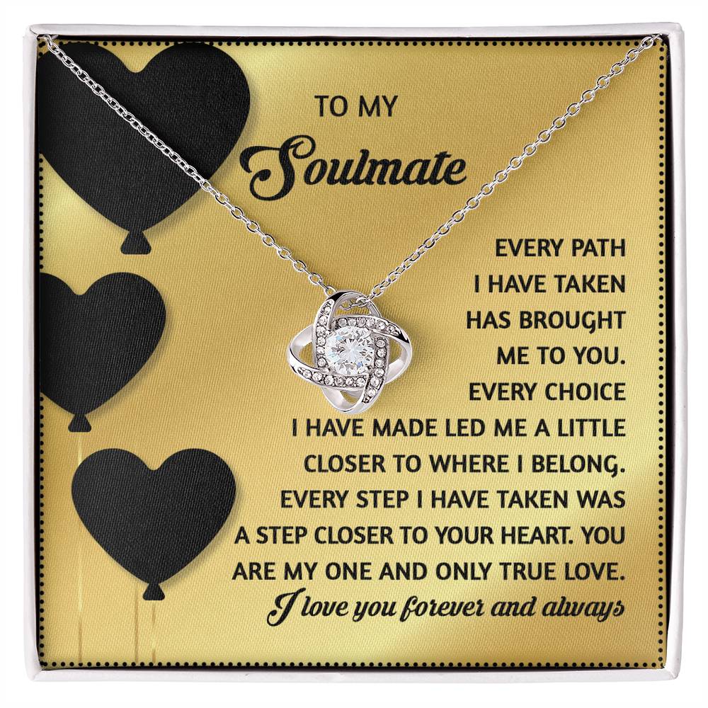 To My Soulmate Jewelry Gift - 14K Gold Love Knot Forever Necklace with Message Card - A Step Closer