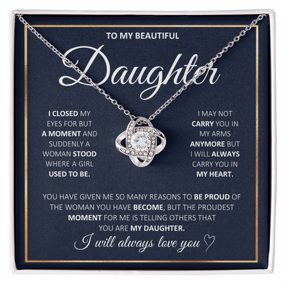 Graduation Gift for Daughter | Love Knot Necklace | “I Will Always Carry You In My Heart” | Meaningful Jewelry Gift