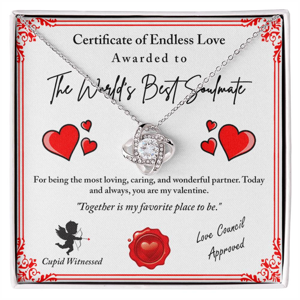 To My Soulmate Jewelry Gift - Love Knot Forever Necklace with Heartfelt Message Card From You - Cupid Witnessed
