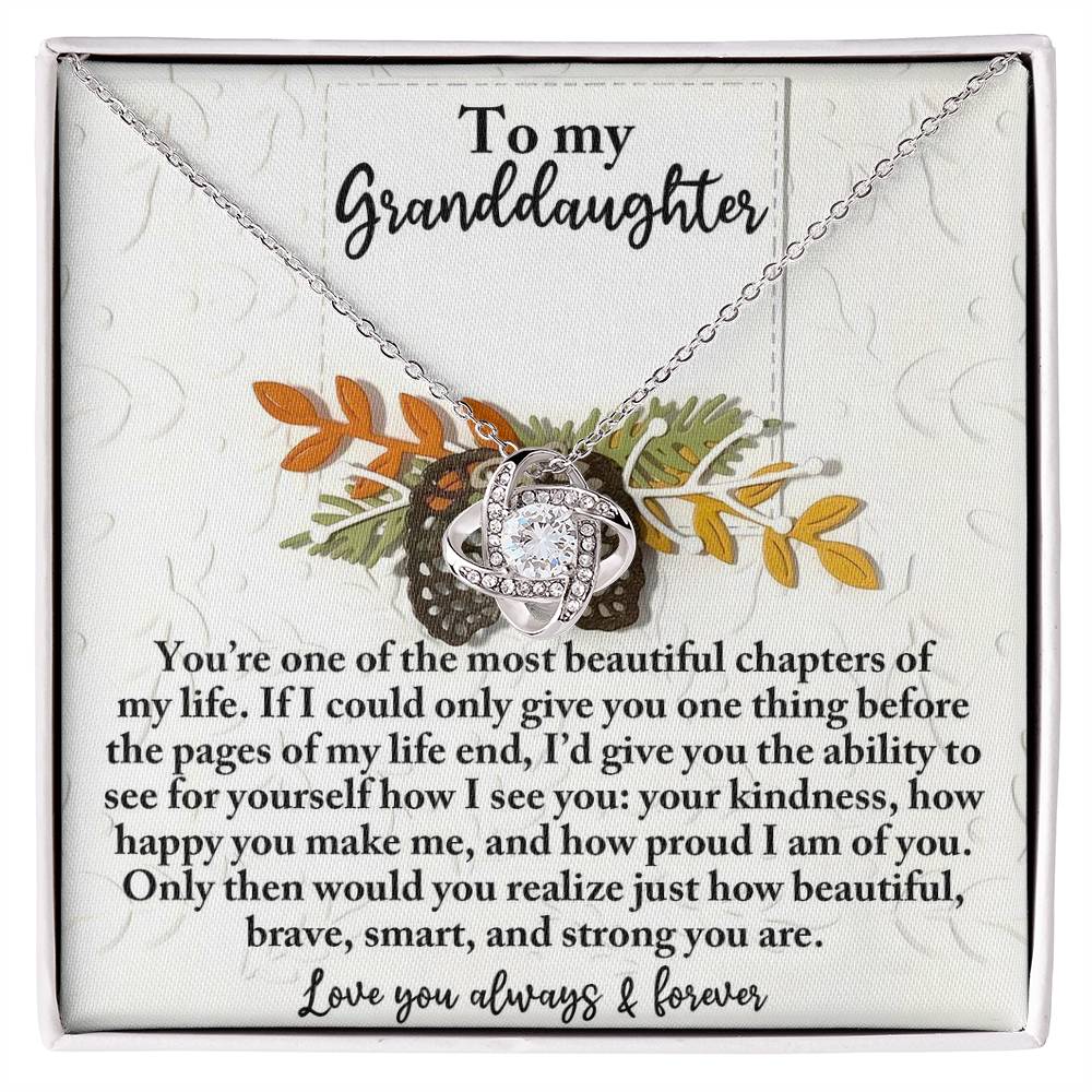 To My Granddaughter Jewelry Gift - Beautiful, Brave and Strong - Love Knot Necklace