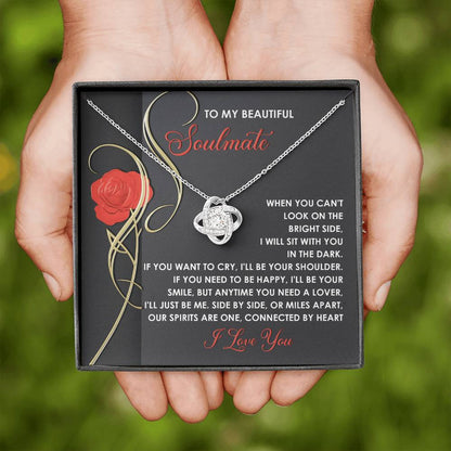 To My Soulmate Jewelry Gift - Love Knot Forever Necklace with Heartfelt Message Card From You - Be Me