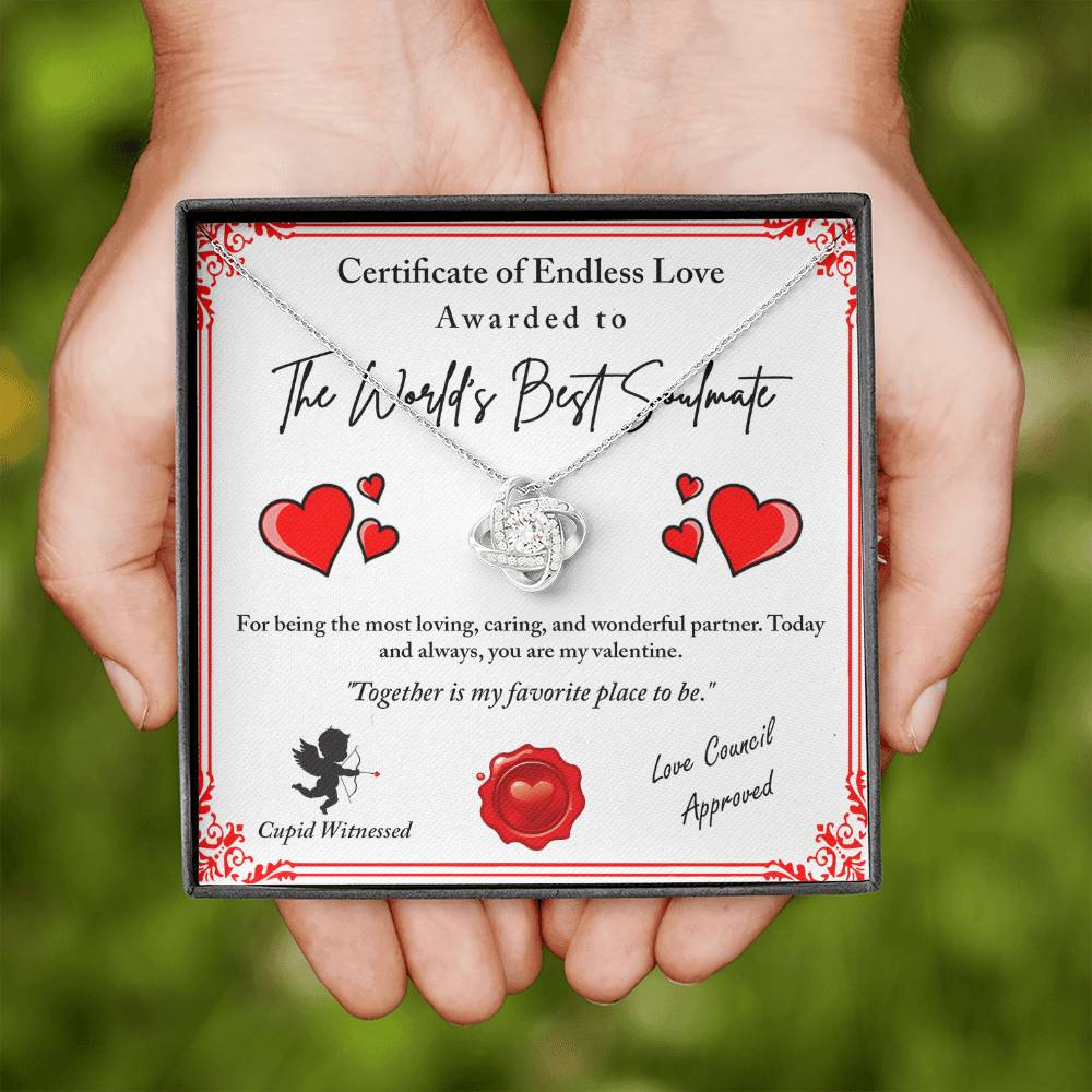 To My Soulmate Jewelry Gift - Love Knot Forever Necklace with Heartfelt Message Card From You - Cupid Witnessed