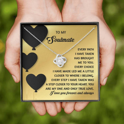To My Soulmate Jewelry Gift - 14K Gold Love Knot Forever Necklace with Message Card - A Step Closer