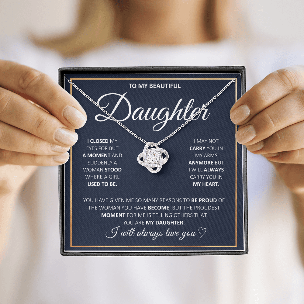 Graduation Gift for Daughter | Love Knot Necklace | “I Will Always Carry You In My Heart” | Meaningful Jewelry Gift